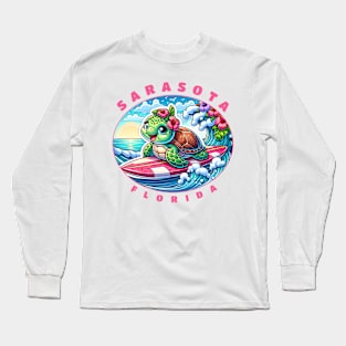 Sarasota Florida Girls Cute Surfing Sea Turtle Long Sleeve T-Shirt